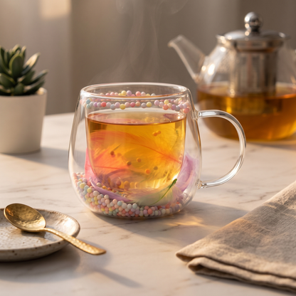 Taza de Vidrio Doble Pared Plumas Rosado 200ml
