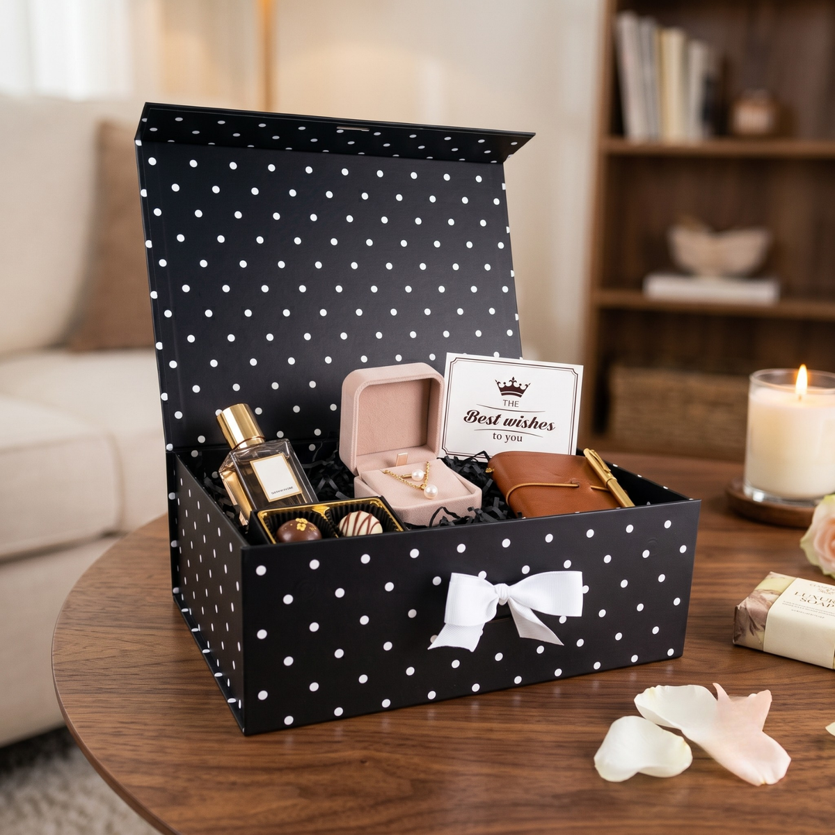 Gift Box Caja Para Regalos Polka Pintas Talla Xl Negro