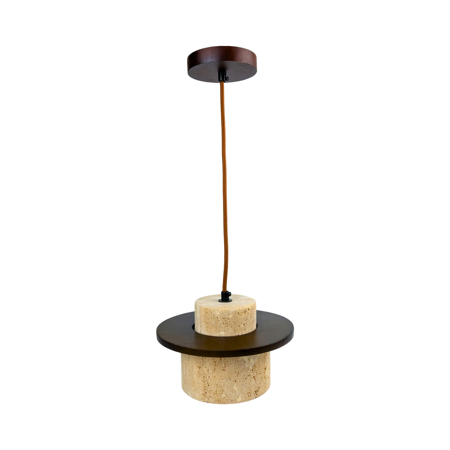 Lámpara Colgante Japonesa de Piedra Travertino y Madera Café