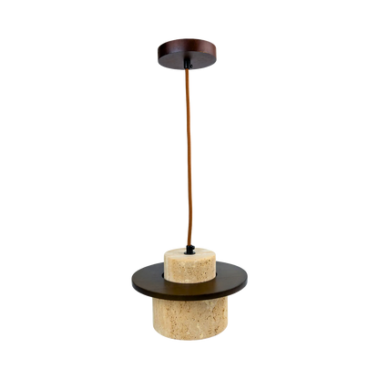 Lámpara Colgante Japonesa de Piedra Travertino y Madera Café