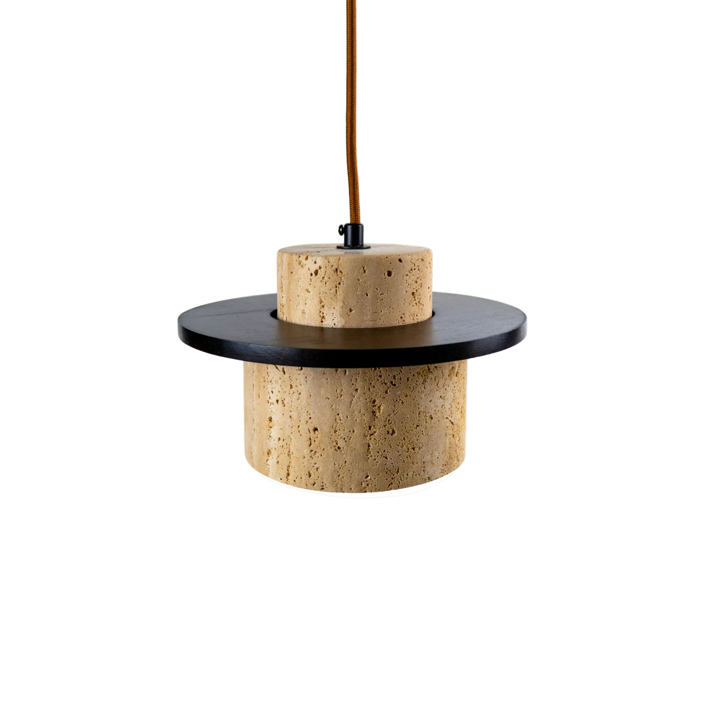 Lámpara Colgante Japonesa de Piedra Travertino y Madera Café