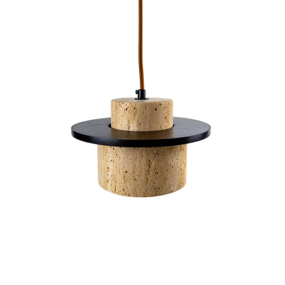 Lámpara Colgante Japonesa de Piedra Travertino y Madera Café