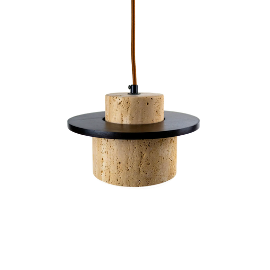 Lámpara Colgante Japonesa de Piedra Travertino y Madera Café