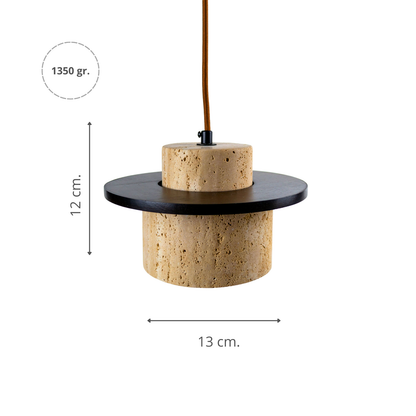 Lámpara Colgante Japonesa de Piedra Travertino y Madera Café