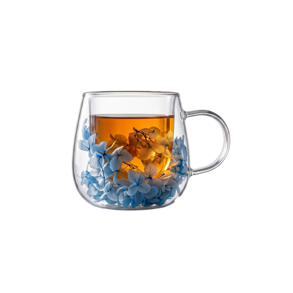Taza de Vidrio Flores Eternas Celeste 125 ml
