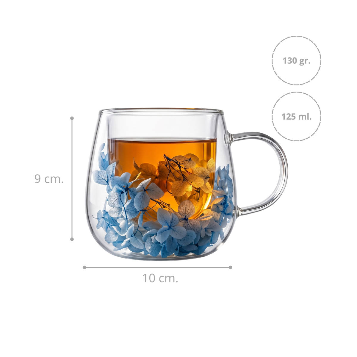 Taza de Vidrio Flores Eternas Celeste 125 ml