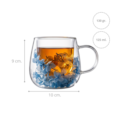 Taza de Vidrio Flores Eternas Celeste 125 ml