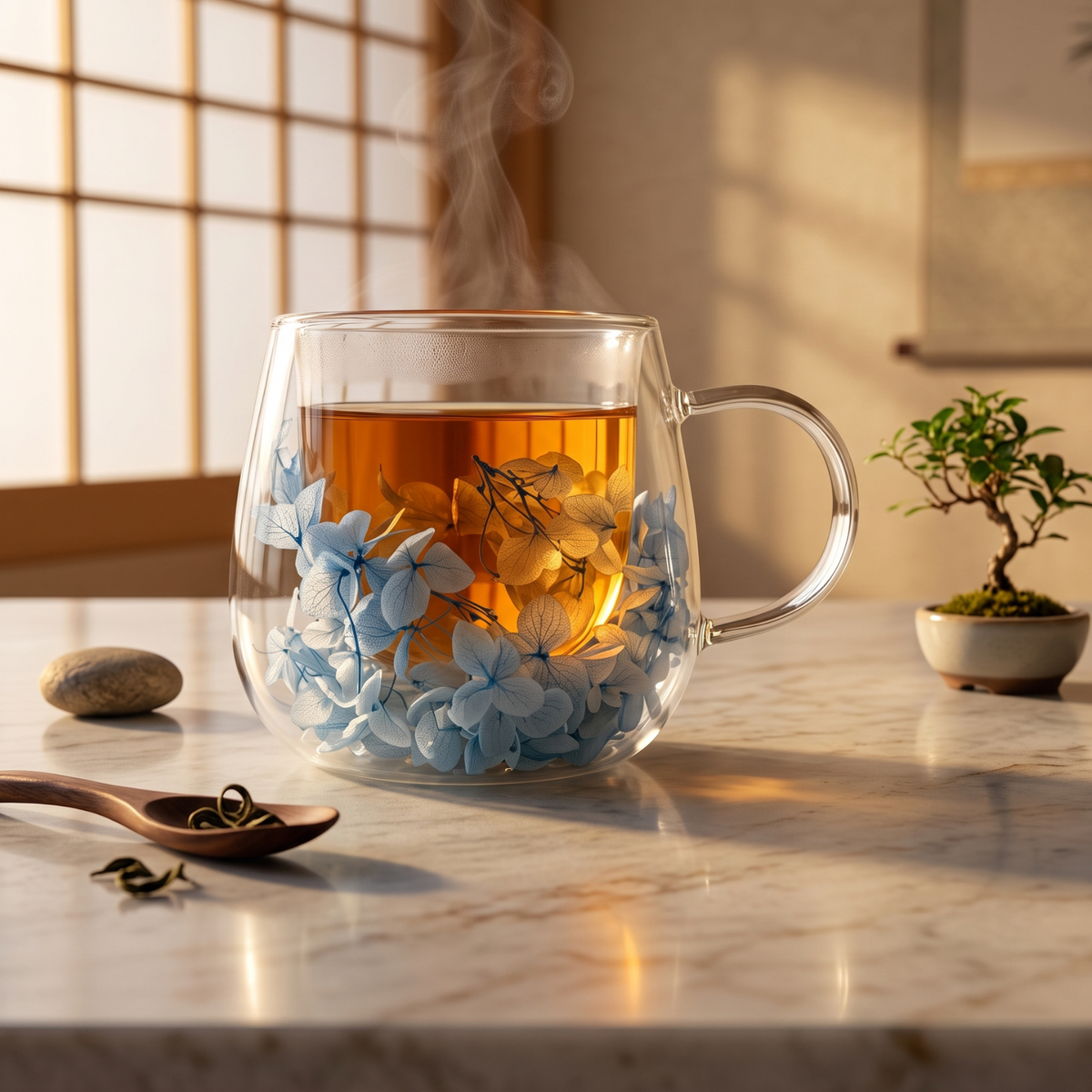 Taza de Vidrio Flores Eternas Celeste 125 ml