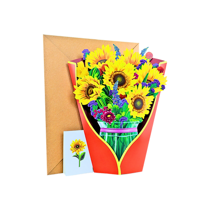 Tarjeta De Felicitaciones Bouquet De Flores 3D Girasol