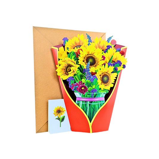 Tarjeta De Felicitaciones Bouquet De Flores 3D Girasol