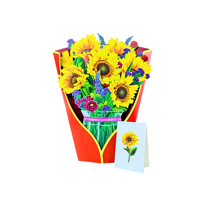 Tarjeta De Felicitaciones Bouquet De Flores 3D Girasol