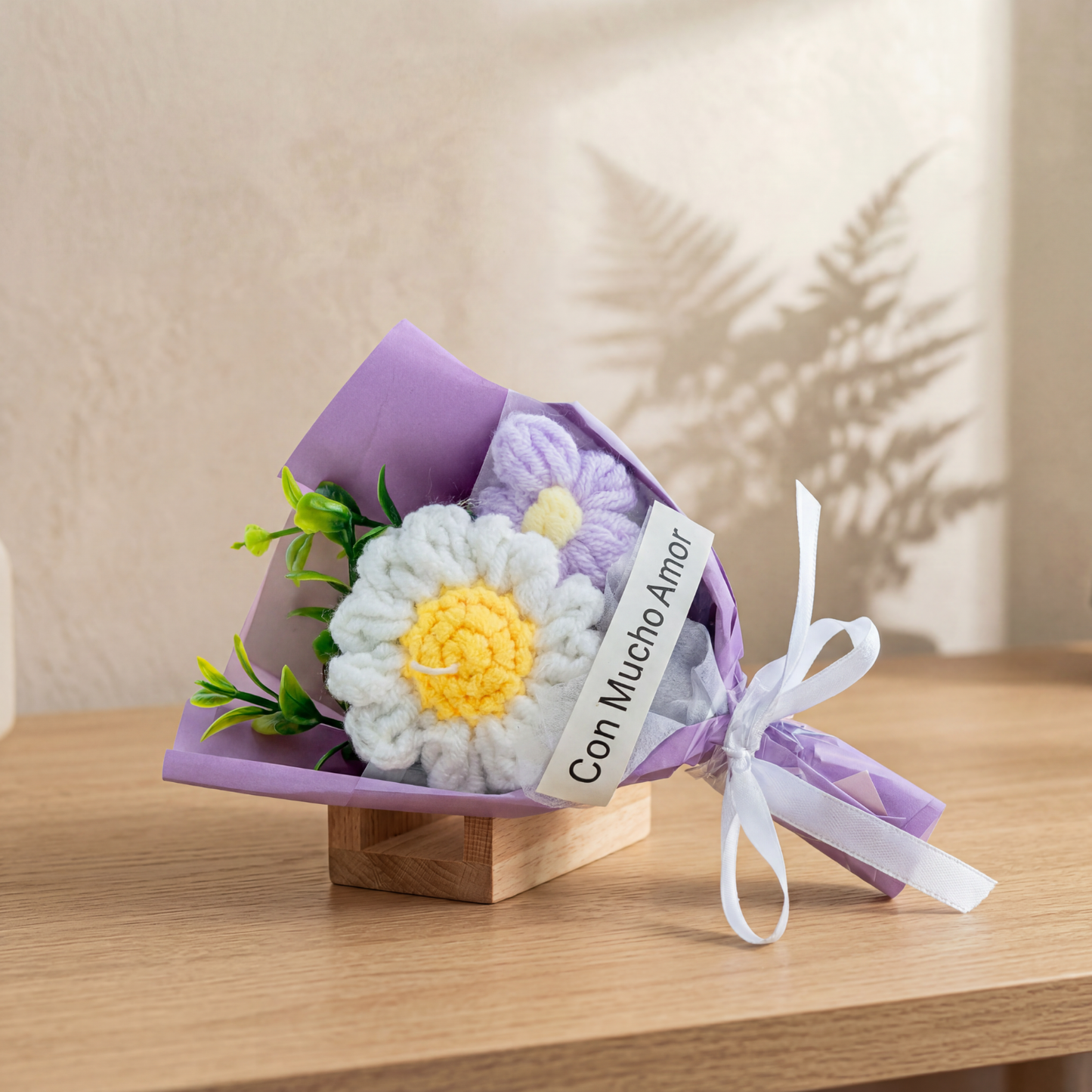 Ramo de Flores Eternas Crochet Regalo Morado