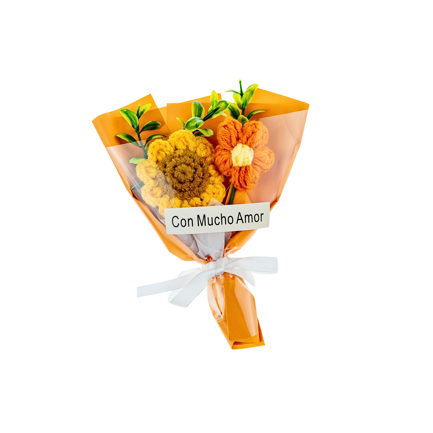 Ramo de Flores Eternas Crochet Regalo Naranja