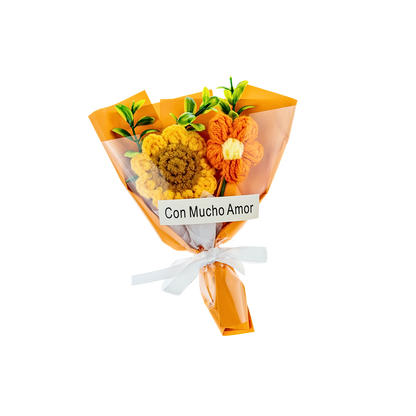 Ramo de Flores Eternas Crochet Regalo Naranja