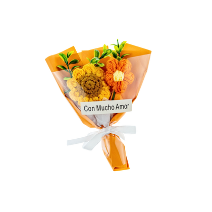 Ramo de Flores Eternas Crochet Regalo Naranja