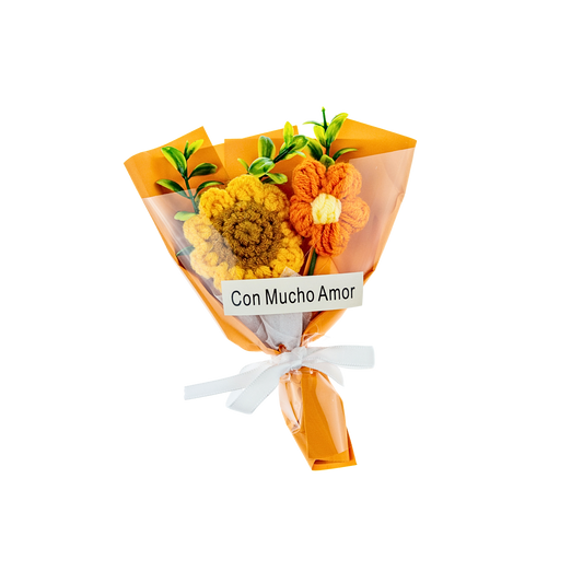 Ramo de Flores Eternas Crochet Regalo Naranja