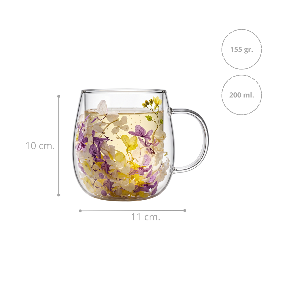 Taza de Vidrio Flores Eternas Amarilla Lila 200 ml