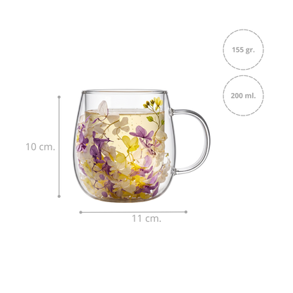 Taza de Vidrio Flores Eternas Amarilla Lila 200 ml