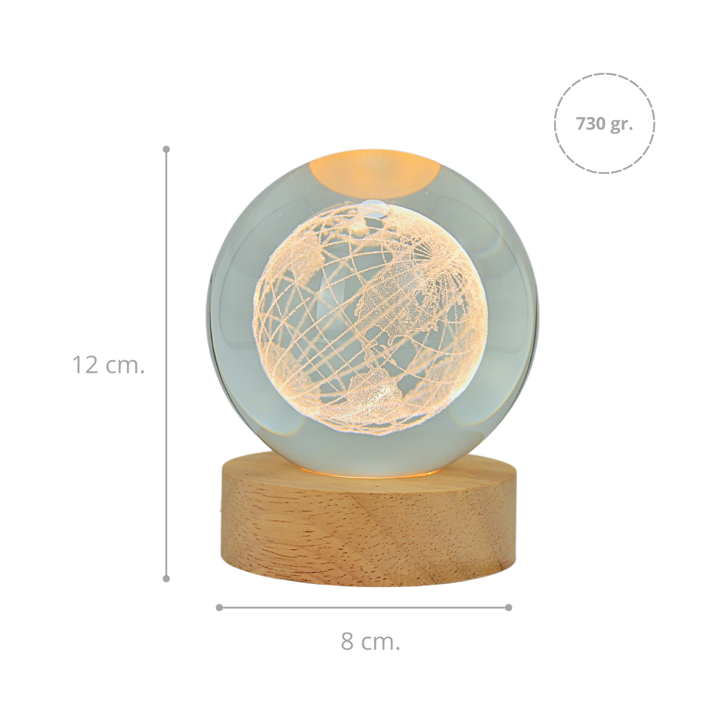 Lámpara Bola de Cristal 3D LED Mundo