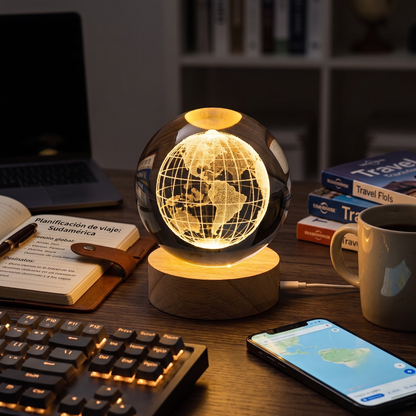 Lámpara Bola de Cristal 3D LED Mundo
