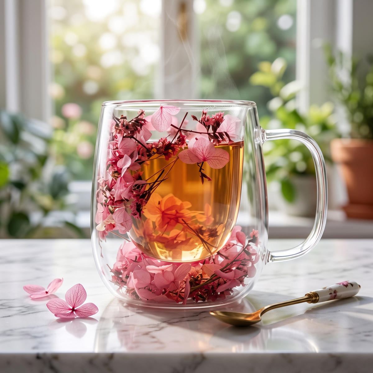 Taza de Vidrio Flores Eternas Rosado 125 ml