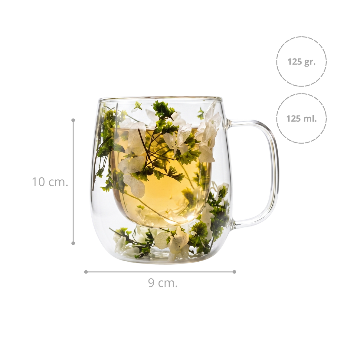 Taza de Vidrio Flores Eternas Verde 125 ml
