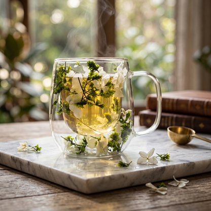 Taza de Vidrio Flores Eternas Verde 125 ml
